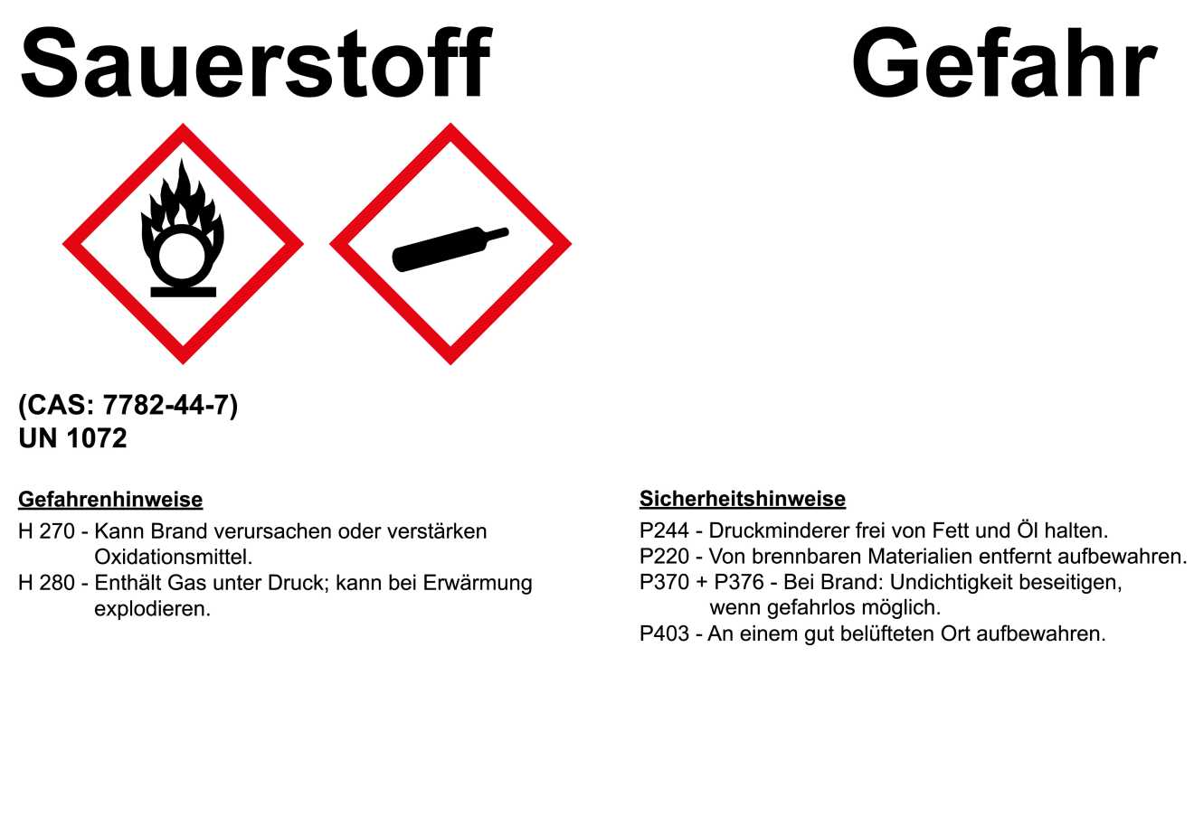 Sauerstoff Sicherheitskennzeichen Gefahrenkennzeichen nach REACH und GHS Sauerstoff Sicherheitskennzeichen Gefahrenkennzeichen nach REACH und GHS