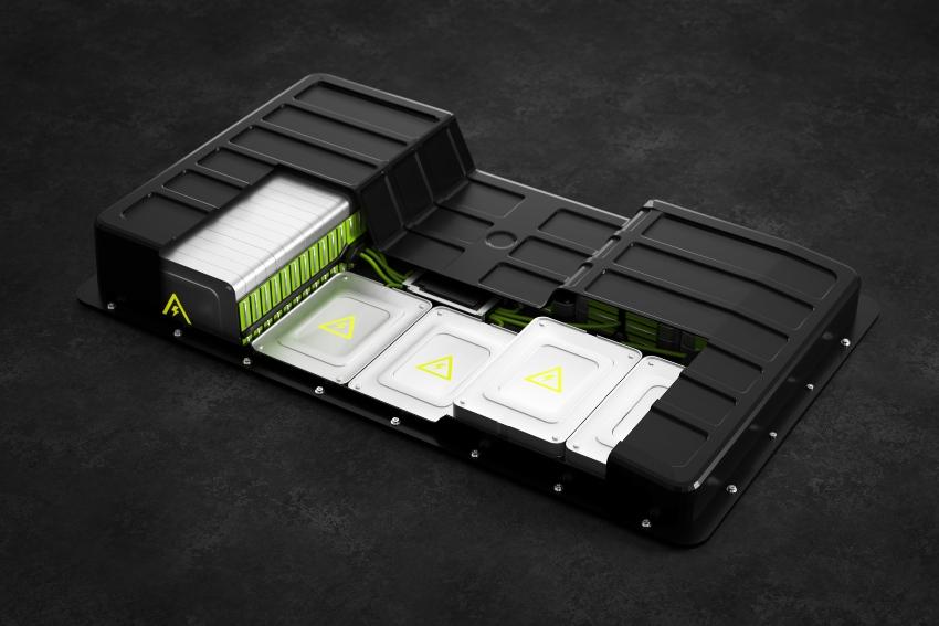 Batterien von einem Elektroauto, computergeneriertes Bild - Elektromobilität