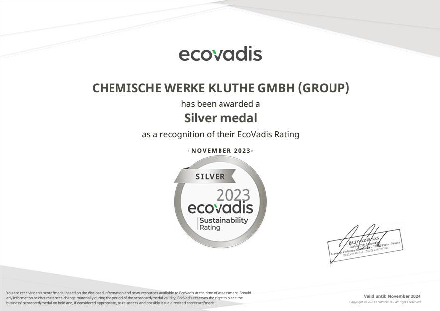 Chemische Werke Kluthe GmbH - EcoVadis Sustainability Rating Silver