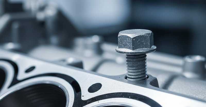 Hochfeste Zylinderkopfschraube mit Zinklamellenbeschichtung Hochfeste Schraube mit Zinklamellenbeschichtung auf einem Motorblock