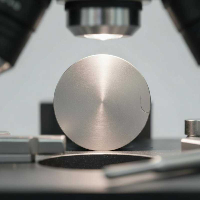 Polierte Metallprobe unter einem Labormikroskop zur Gefügeanalyse bei kathodischer Spannungsrisskorrosion und Wasserstoffversprödung